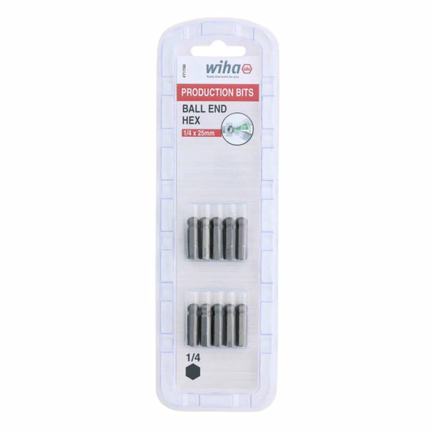 Wiha Tools 71708 1/4" Ball End Hex Insert Bit, 10 Pack