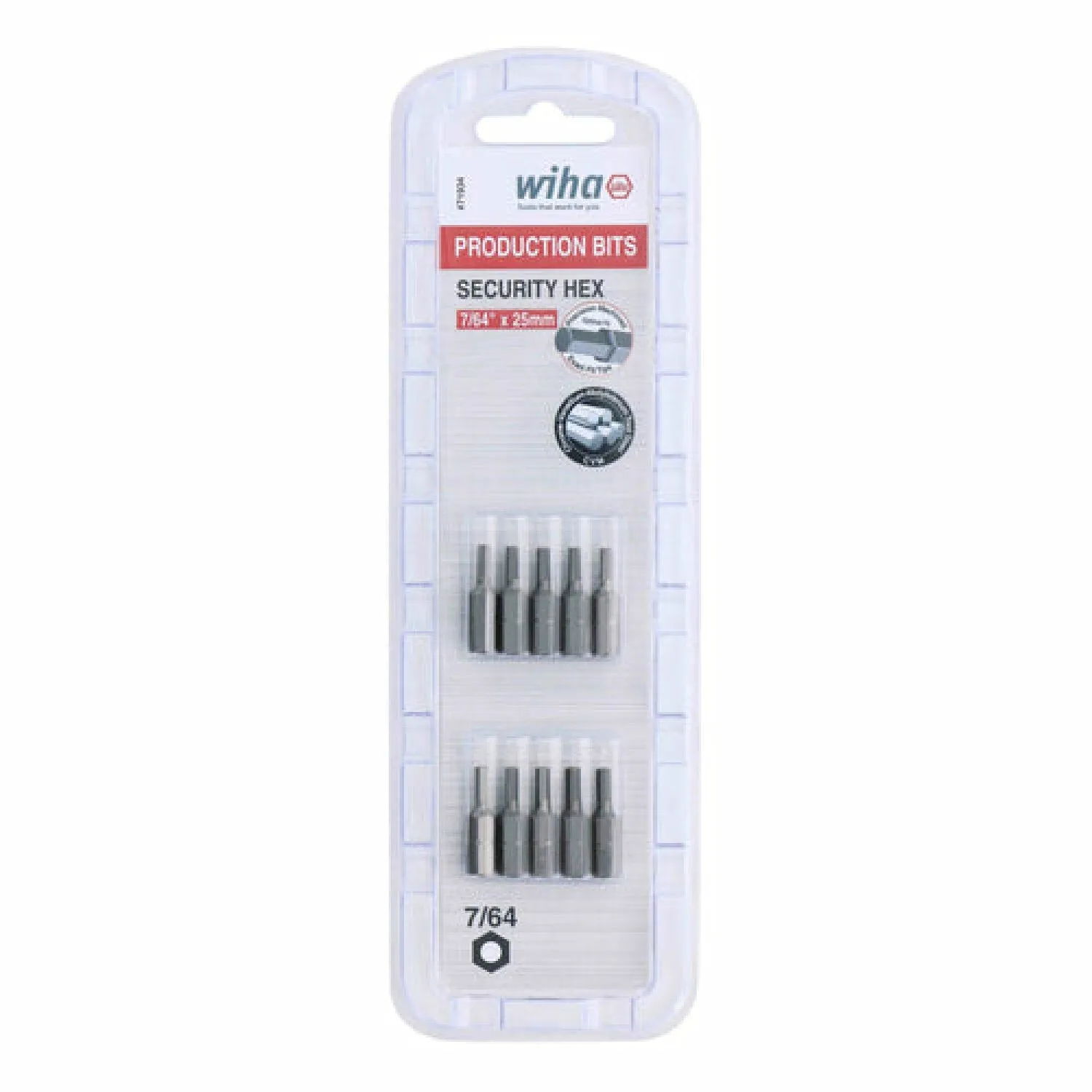 Wiha Tools 71934 Security Hex Insert Bit, 7/64 Inch x 25 mm, 10 Pk.