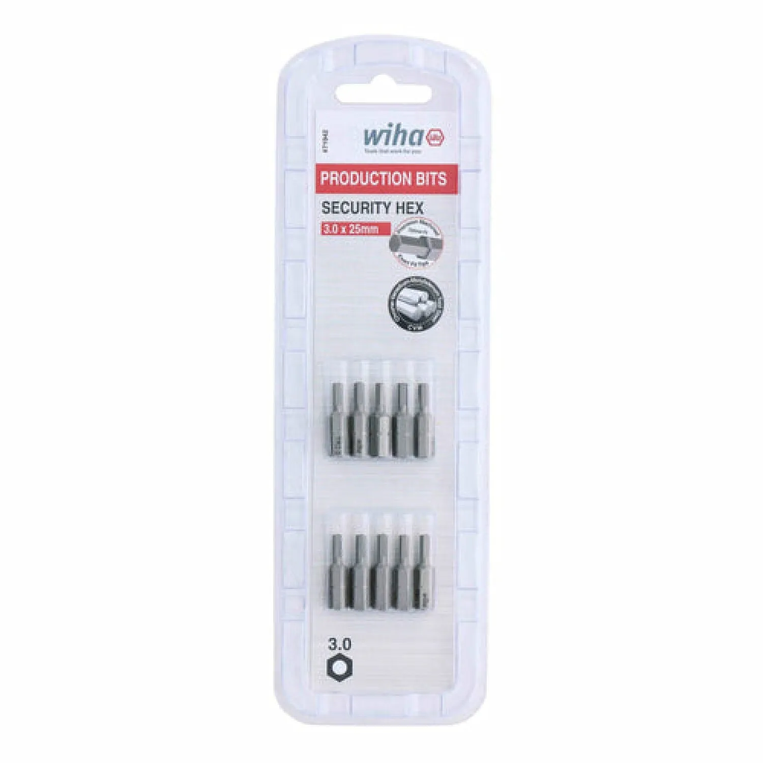 Wiha Tools 71942 Security Hex Insert Bit, 3.0 mm x 25 mm, 10 Pk.