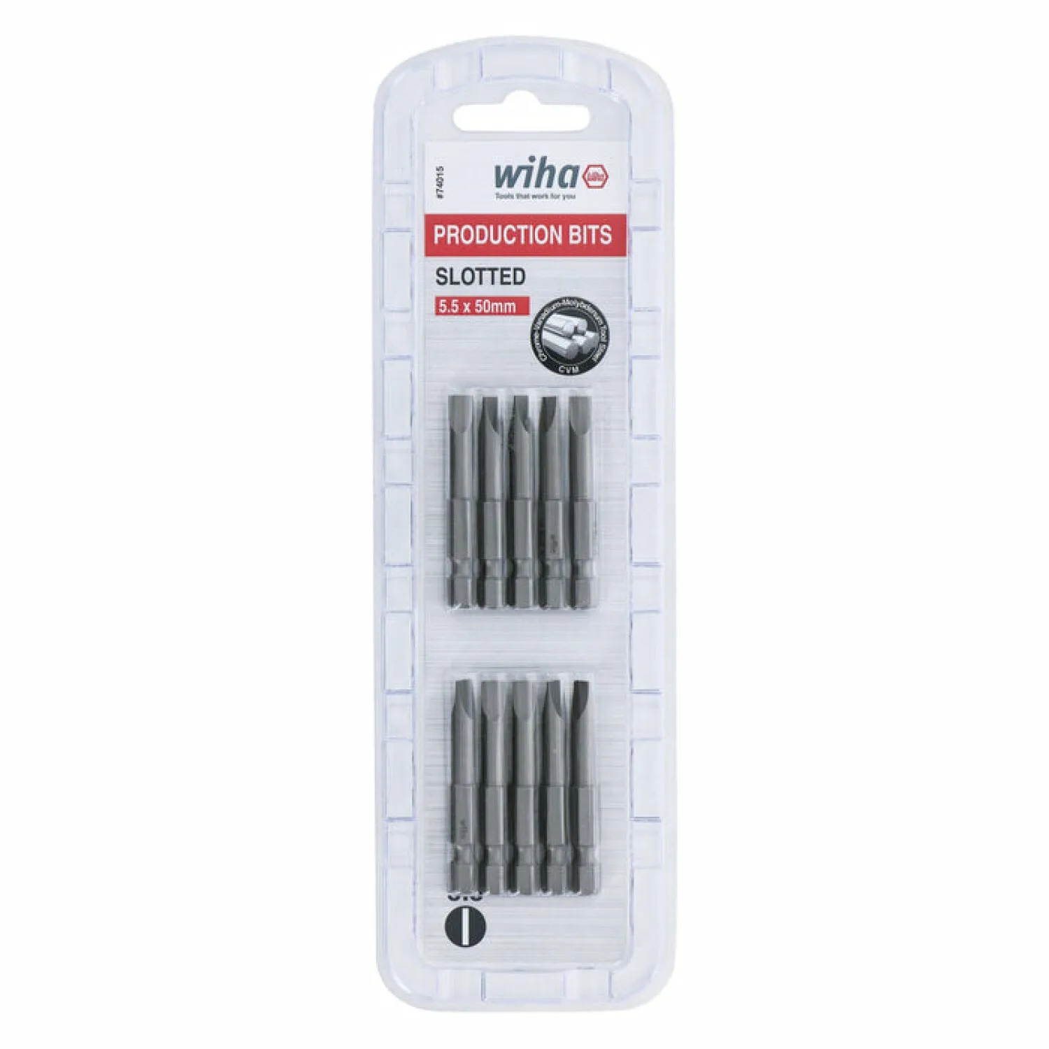 Wiha Tools 74015 Slotted Power Bit, 5.5 mm x 50 mm, 10 Pk.