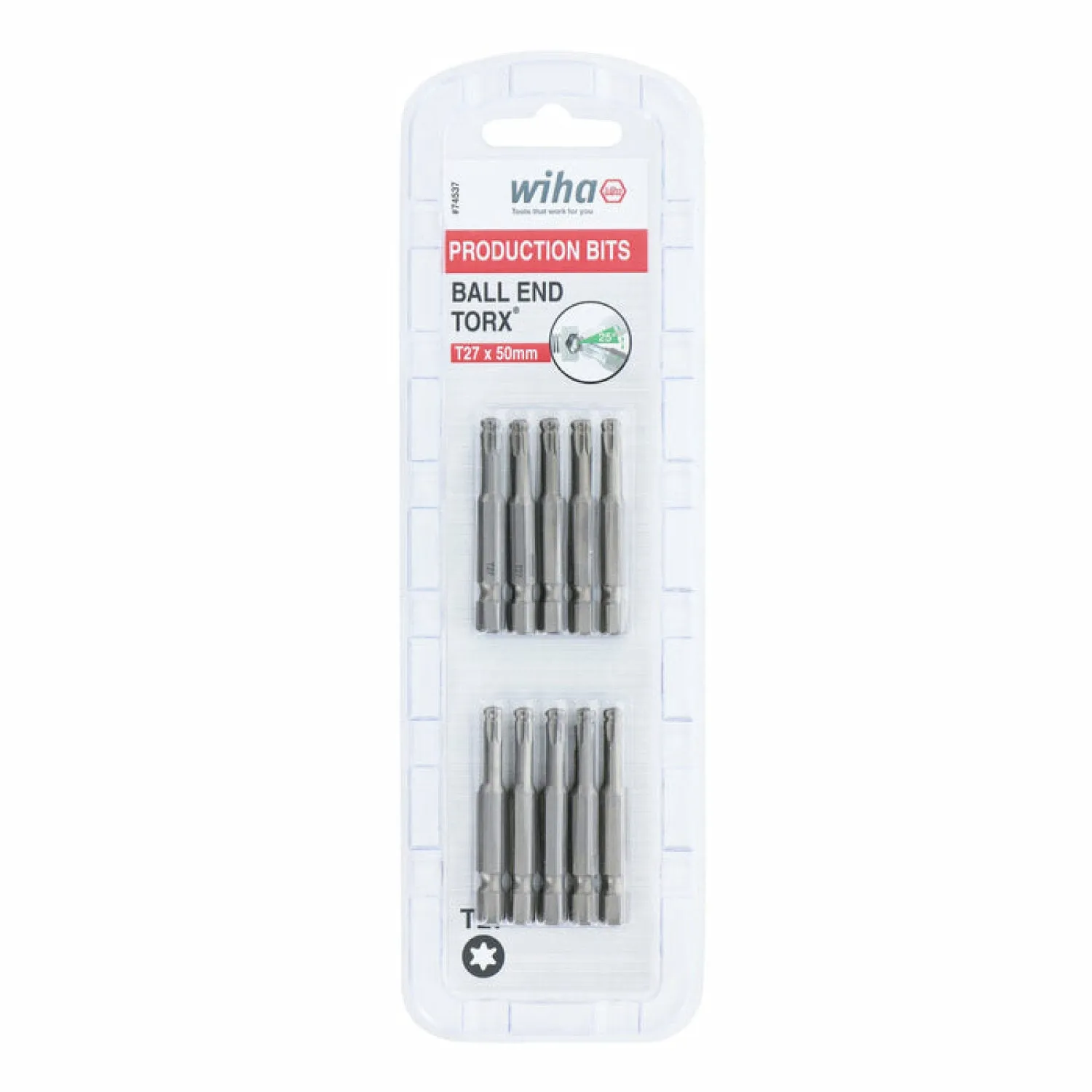 Wiha Tools 74537 TORX Ball End Power Bit, T27 x 50 mm, 10 Pk.