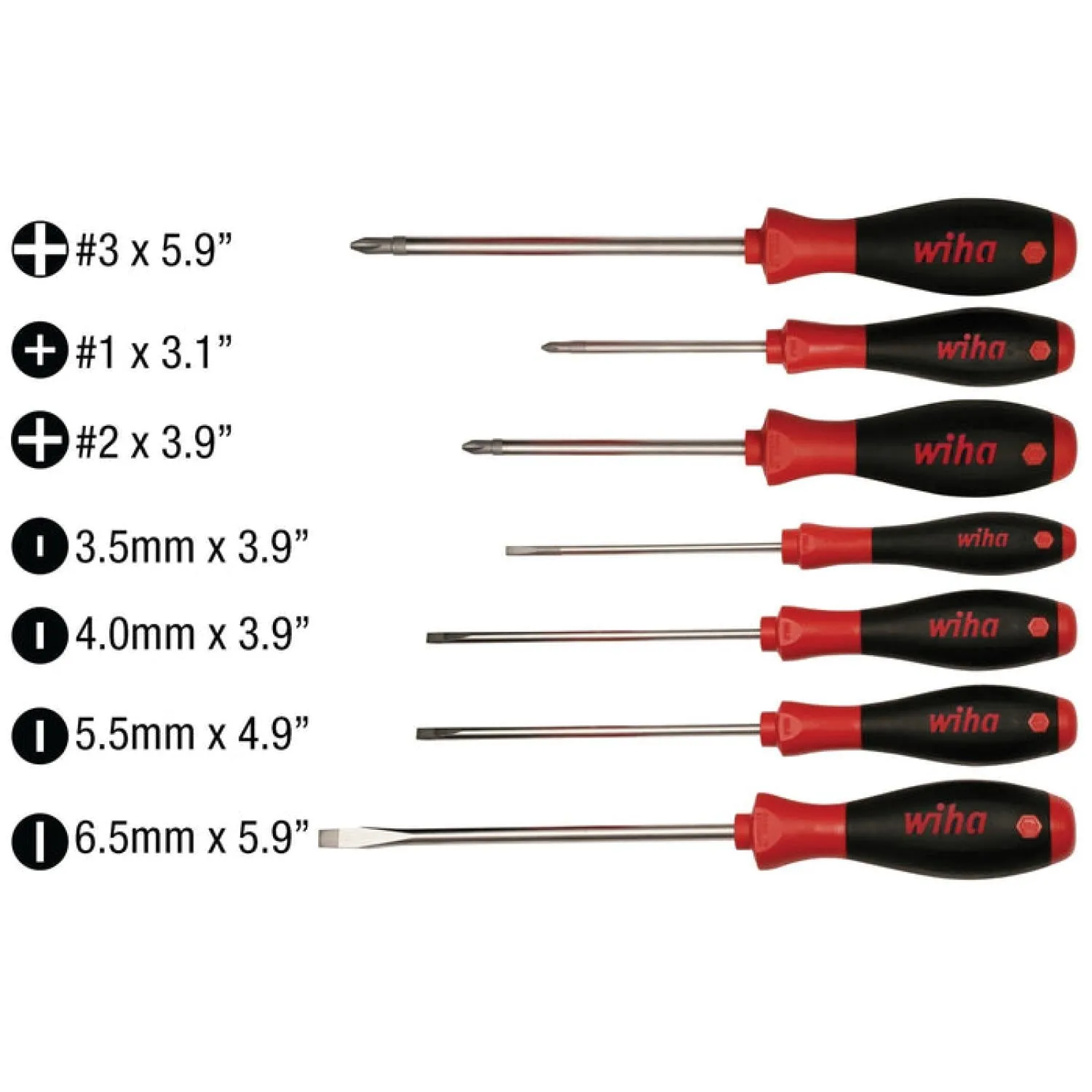 Wiha Tools Tools 30278 SoftFinish Slotted and Phillips Screwdriver Set, 7 Pc.