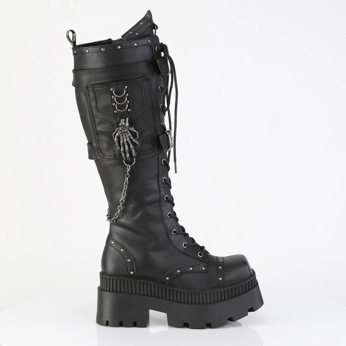 WRATH-205 Black Vegan Leather Knee High Boots