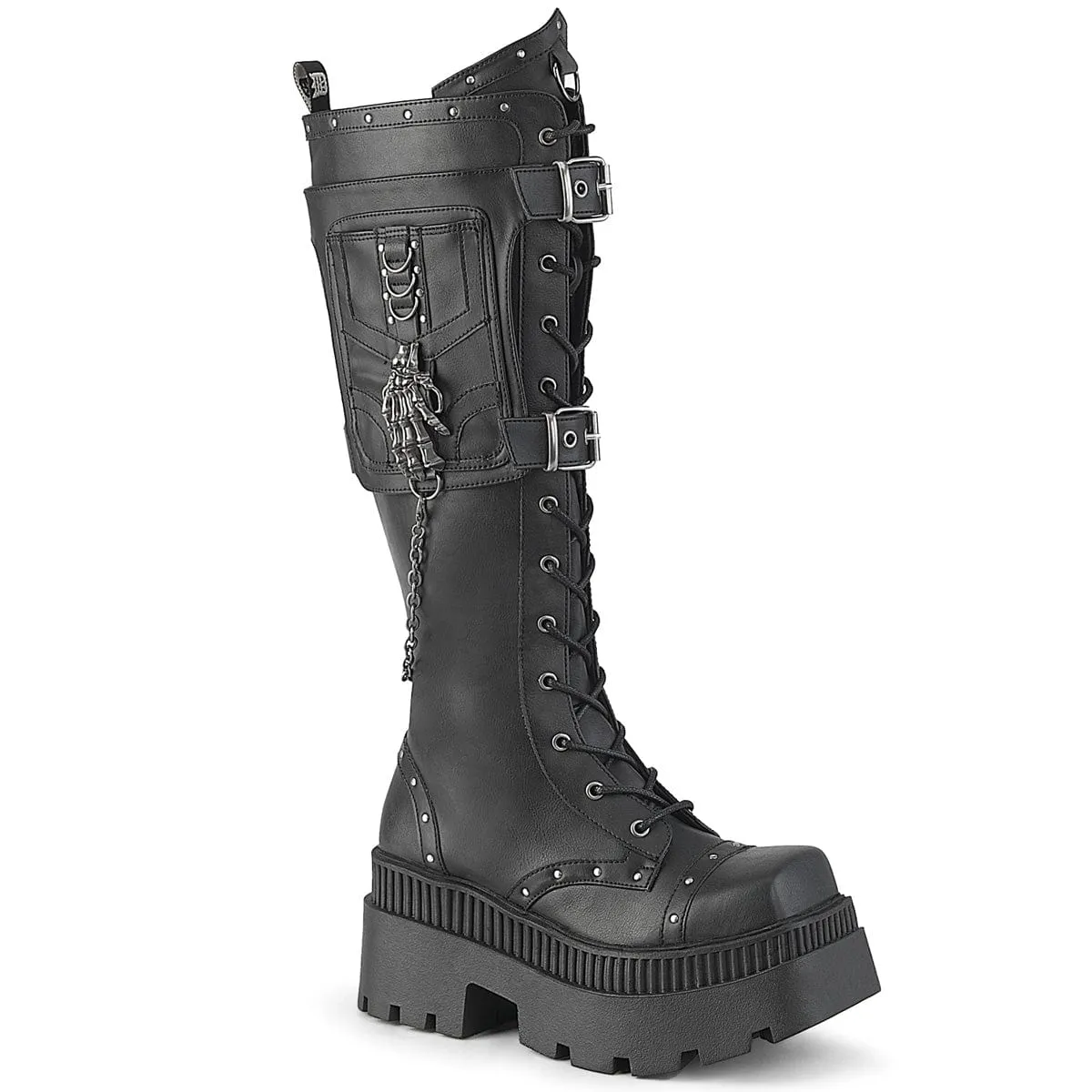 WRATH-205 Black Vegan Leather Knee High Boots