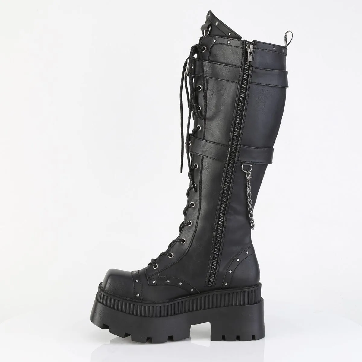 WRATH-205 Black Vegan Leather Knee High Boots